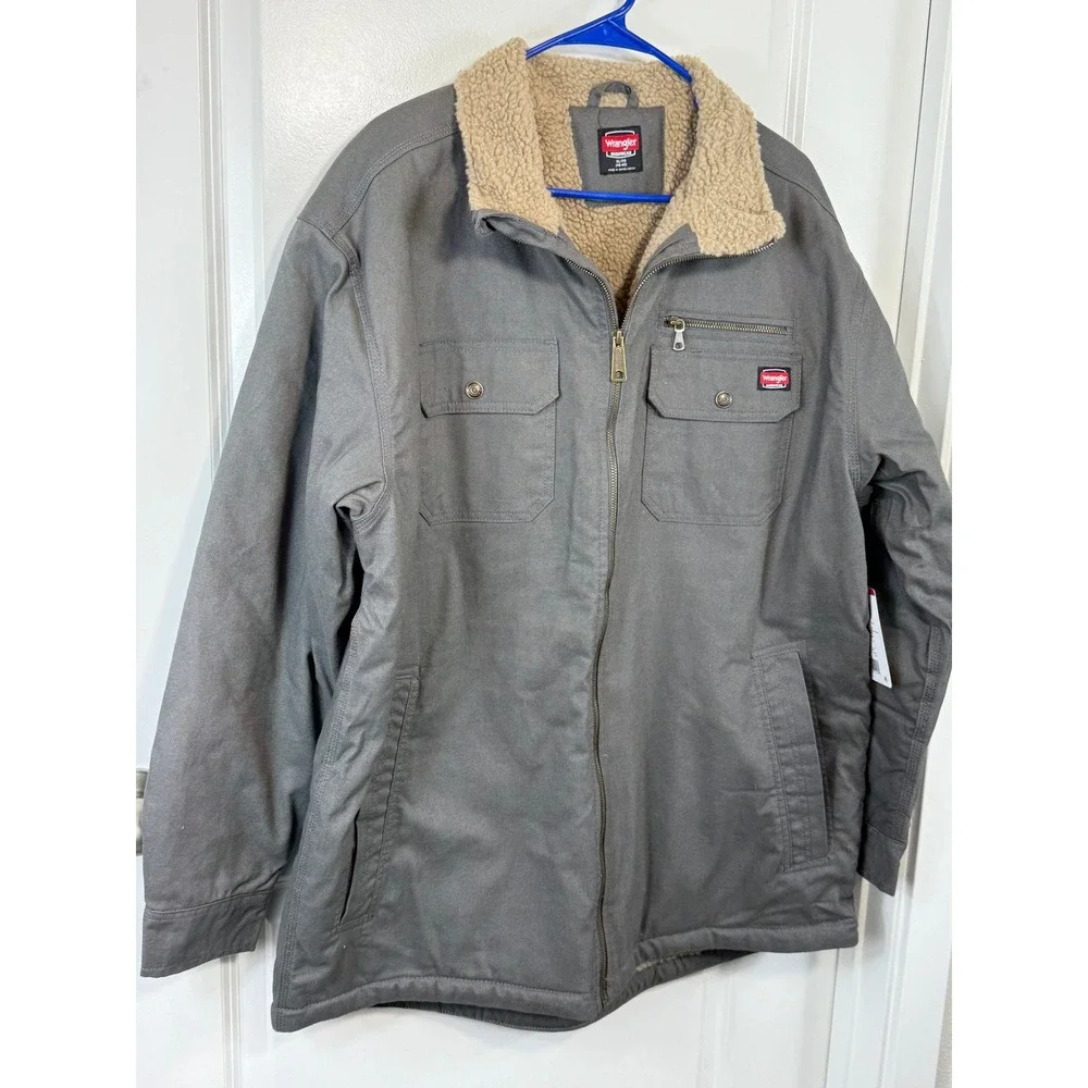 NWT Wrangler Workwear Mens XL Sherpa Jacket Grey Cotton Canvas Zip Carhartt Coat
